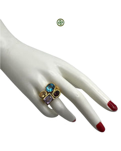 Blue Topaz Amethyst Citrine Garnet Ring