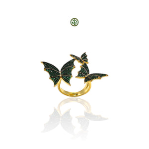 Butterfly Emerald Green Pave Ring