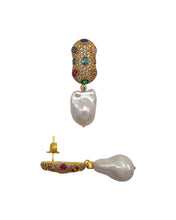 Champagne Pavé Baroque Pearl Multi-Stone Drop Earrings