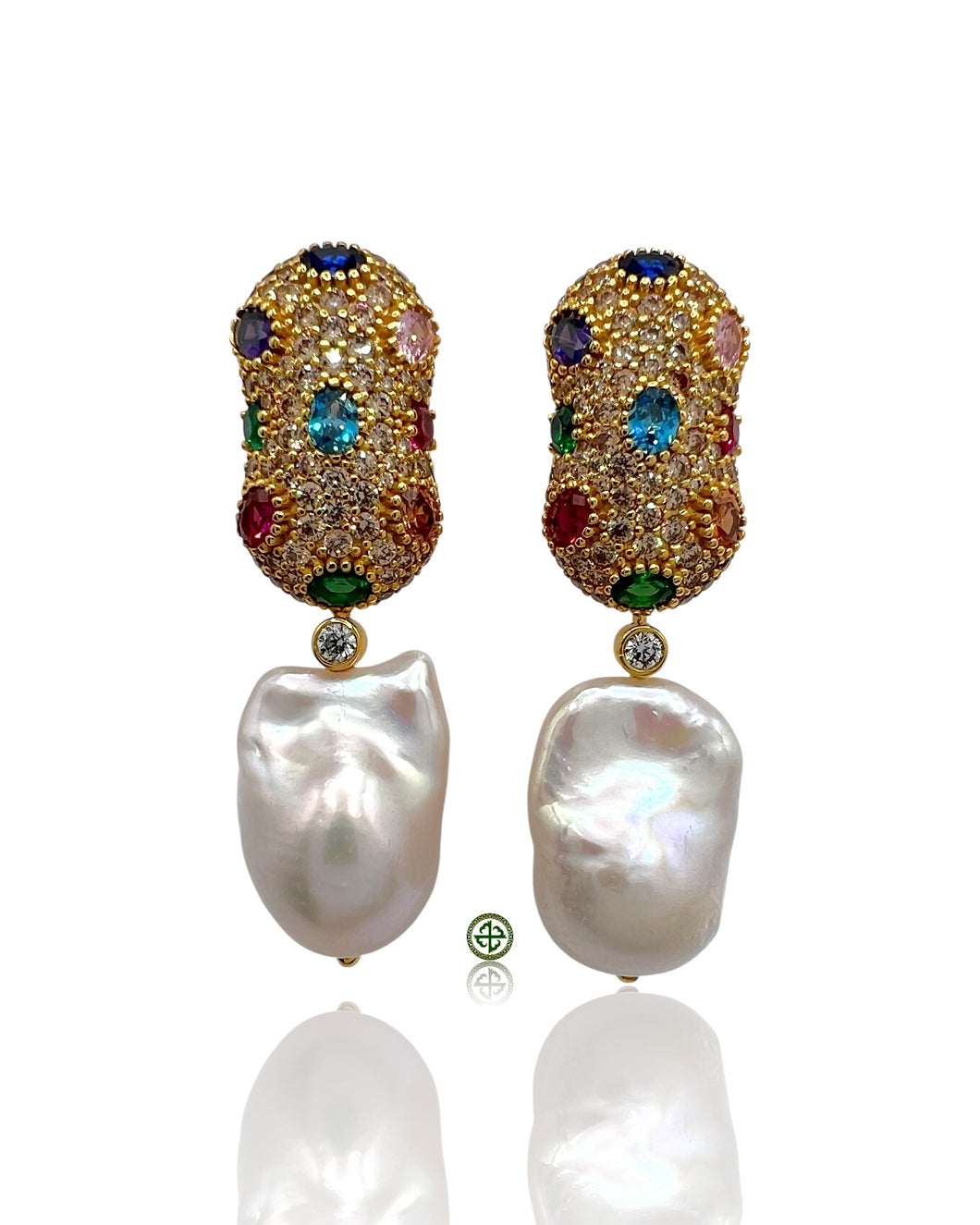 Champagne Pavé Baroque Pearl Multi-Stone Drop Earrings