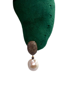 Champagne Pavé & Baroque Pearl Drop Earrings