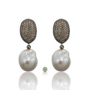 Champagne Pavé & Baroque Pearl Drop Earrings