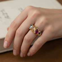 14K gold vermeil multi gemstone ring with blue topaz, citrine, ruby and tourmaline on sterling silver