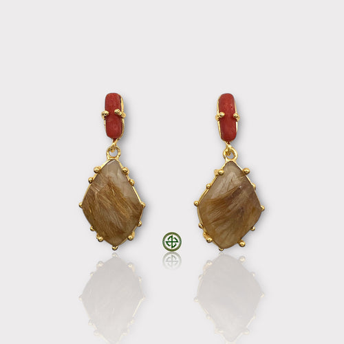 Coral Rutile Quartz Drop Earrings
