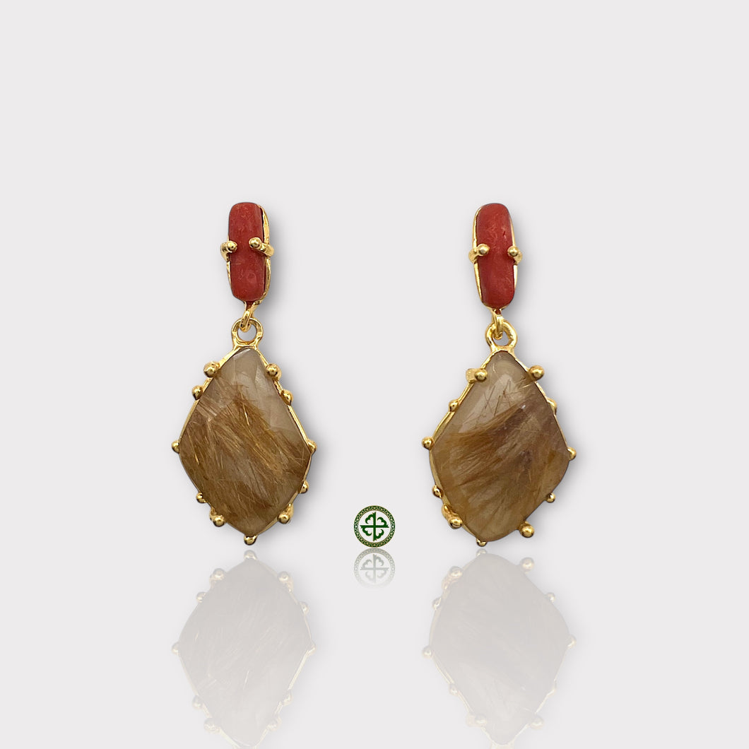 Coral Rutile Quartz Drop Earrings
