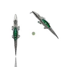Unique crocodile earrings with green zirconia stones in 18K gold vermeil or sterling silver. Minimalist animal jewelry perfect for everyday wear or gifting.