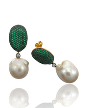 Emerald Green Pavé & Baroque Pearl Drop Earrings