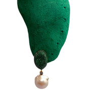 Emerald Green Pavé & Baroque Pearl Drop Earrings