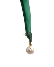Emerald Green Pavé & Baroque Pearl Drop Earrings