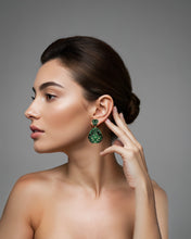 Emerald Green Pave Yellow CZ Drop Earrings