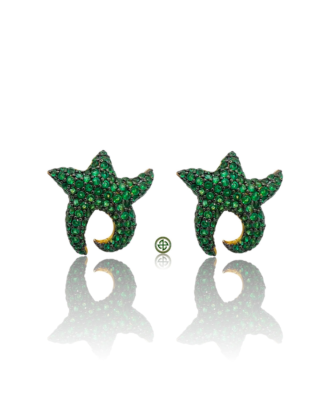 Emerald Green Zirconia Pave Starfish Earrings