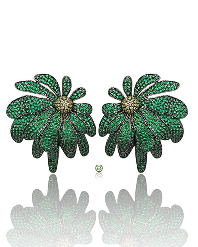 Emerald & Peridot Green Zirconia Bloom Earrings