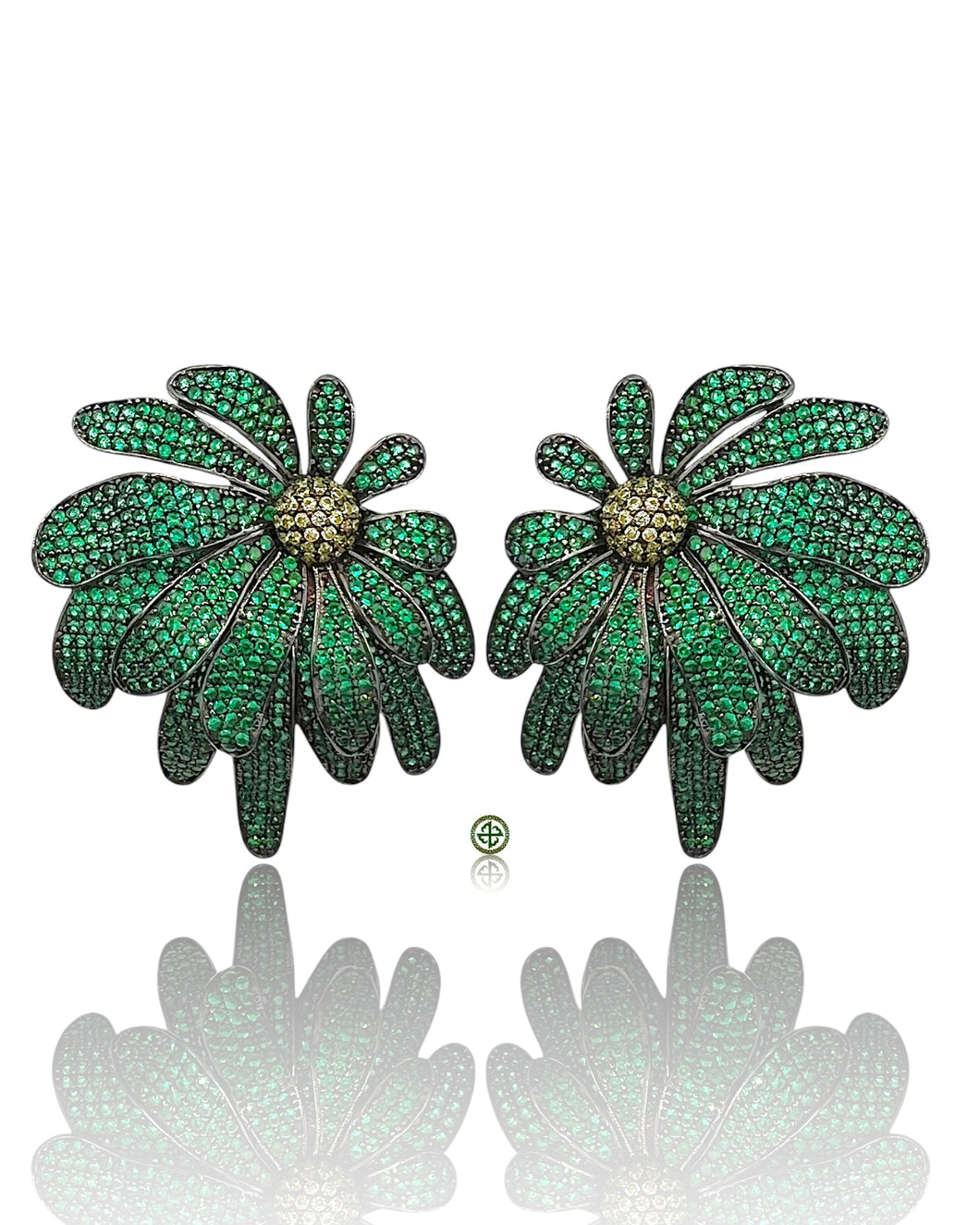 Emerald & Peridot Green Zirconia Bloom Earrings