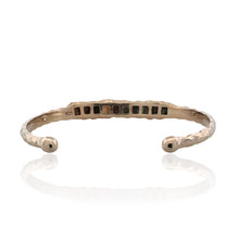 gold vermeil bracelet with rough cut emerald peridot citrine tourmaline stones hammered texture adjustable cuff
