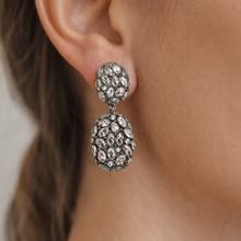 Luxury black rhodium sterling silver statement earrings set with AAA zirconia. Bold sparkle drop earrings perfect for evening & bridal wear.