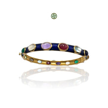 Multi-Colour Gemstones Blue Enamel Bangle