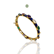 Multi-Colour Gemstones Blue Enamel Bangle