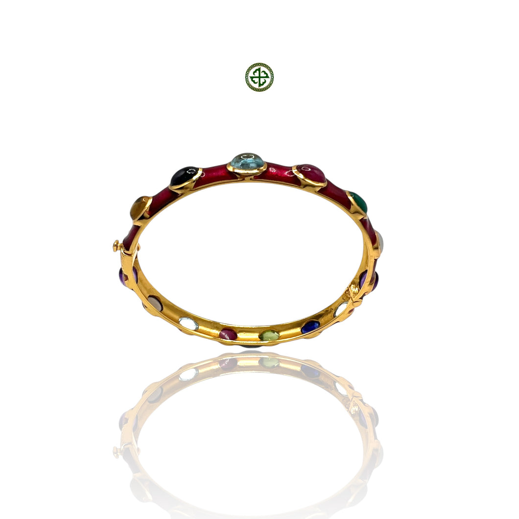 Multi-Colour Gemstones Red Enamel Bangle