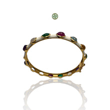 Multi-Colour Gemstones White Enamel Bangle