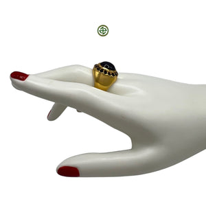 Genuine Blue Agate Oval Gold Vermeil Ring