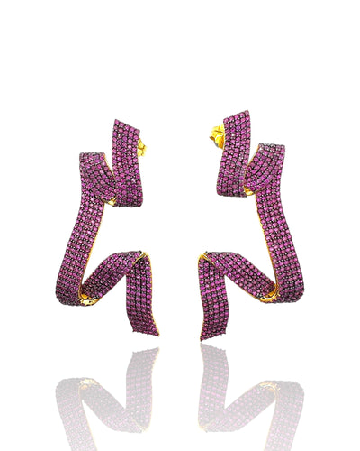 Geometric Ruby Pink Pavé Earrings