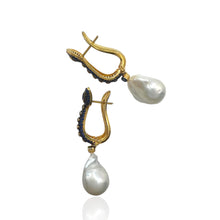 Gold Snake Pearl Drop Earrings
