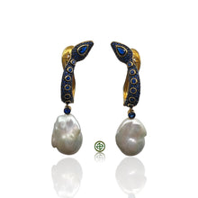 Gold Snake Pearl Drop Earrings
