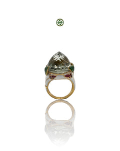 Green Amethyst Enamel Statement Ring