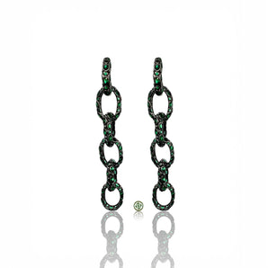 Green Zirconia Black Rhodium Chain Earrings