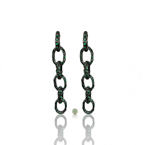 Green Zirconia Black Rhodium Chain Earrings