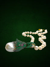 Baroque Pearl Green Panther Pendant Necklace