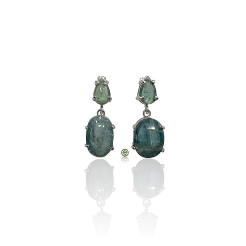 Green Tourmaline Silver Drop Earrings