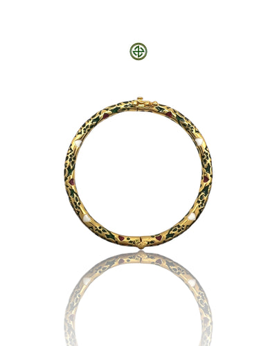 Green, White & Red Enamel Gold Vermeil Bracelet