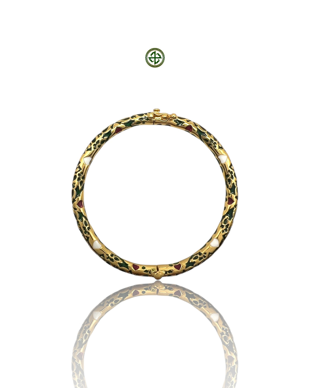 Green, White & Red Enamel Gold Vermeil Bracelet