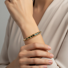 gold vermeil bracelet with rough cut green tourmaline stones hammered texture adjustable cuff 16 to 17 cm