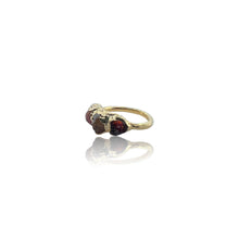 18K gold vermeil garnet ring, raw garnet and tourmaline ring, gold gemstone statement ring, January birthstone jewelry, October birthstone ring, organic gold ring, handmade artisan gold jewelry, electroformed gold ring, boho luxury gemstone ring.