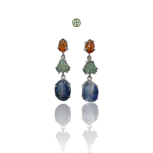 Hessonite Green Tourmaline Kyanite Drop Earrings