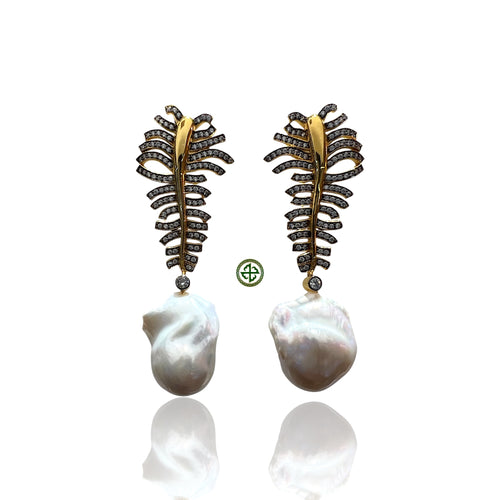 Large Baroque Pearl Leaf Earrings