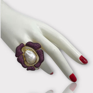Large Baroque Pearl Rose Ring