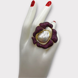 Large Baroque Pearl Rose Ring