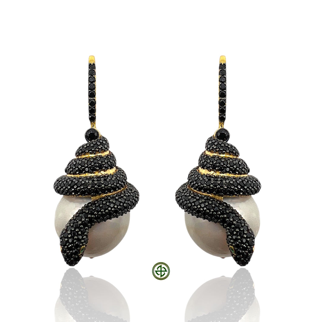 Large Baroque Pearl Serpent Earrings