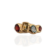 14K gold vermeil multi gemstone ring with garnet, citrine, blue topaz and tourmaline on sterling silver