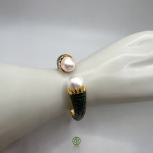 Natural Baroque Pearl Green Zirconia Bangle