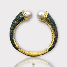 Natural Baroque Pearl Green Zirconia Bangle