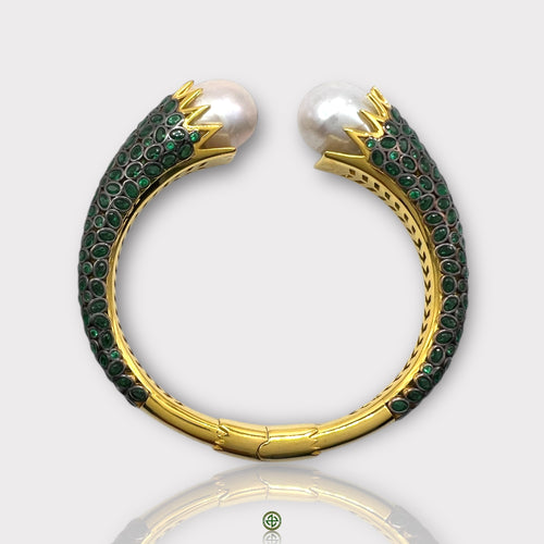 Natural Baroque Pearl Green Zirconia Bangle