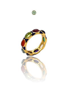 Navy Blue Enamel Multi-Gemstone Eternity Ring