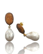Orange Pavé Baroque Pearl Drop Earrings