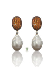 Orange Pavé Baroque Pearl Drop Earrings