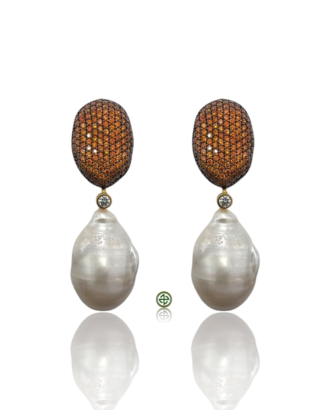 Orange Pavé Baroque Pearl Drop Earrings