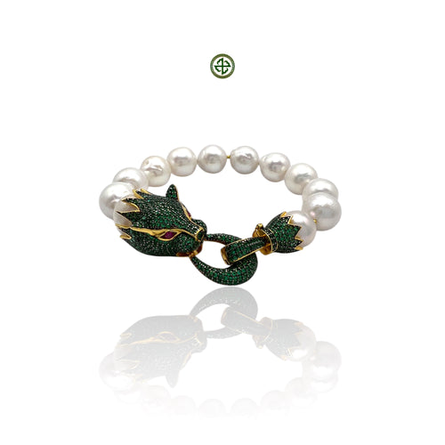 Panther Baroque Pearl Green Zirconia Bracelet